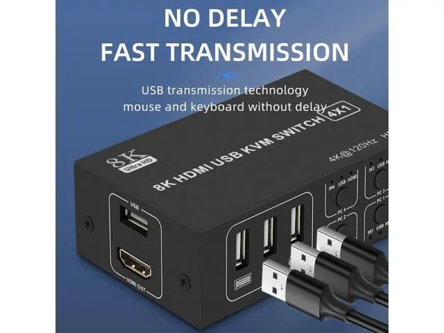 Alt view image 4 of 7 - 4x1 HDMI KVM Switch 4 Port, 8K @60Hz 4K@120Hz HDMI USB KVM HDMI Switch Share 4 Computers with One Monitor One-Button Swapping, 4 in 1 Out KVM Switcher for PC Laptop with 4 USB Cables 1 Power Cable