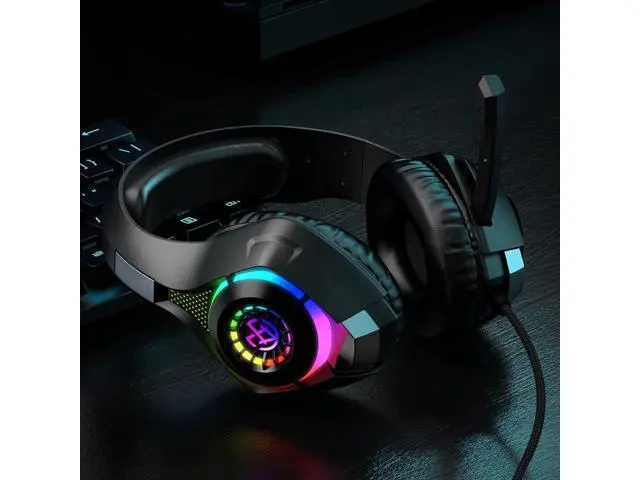 Alt view image 6 of 6 - Wired Gaming Headset for PS4 PS5 Switch Xbox One PC with RGB Light, Noise Canceling Mic, Surround Sound Gaming Headphones