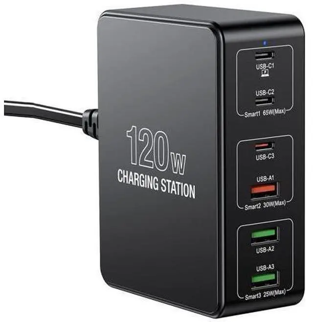 Main image of 120W USB C Charging Station, Multiport USB Charging Station, Multi USB Charger Station, 6 Ports USB Charging Station for Multiple Devices, USB Charging Hub Compatible with MacBook, Laptop, Smartphones