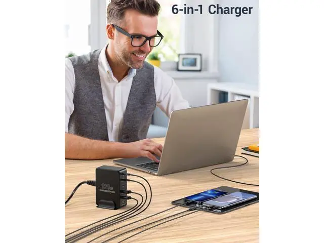 Alt view image 6 of 7 - 120W USB C Charging Station, Multiport USB Charging Station, Multi USB Charger Station, 6 Ports USB Charging Station for Multiple Devices, USB Charging Hub Compatible with MacBook, Laptop, Smartphones