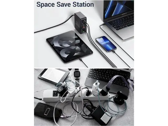 Alt view image 7 of 7 - 120W USB C Charging Station, Multiport USB Charging Station, Multi USB Charger Station, 6 Ports USB Charging Station for Multiple Devices, USB Charging Hub Compatible with MacBook, Laptop, Smartphones