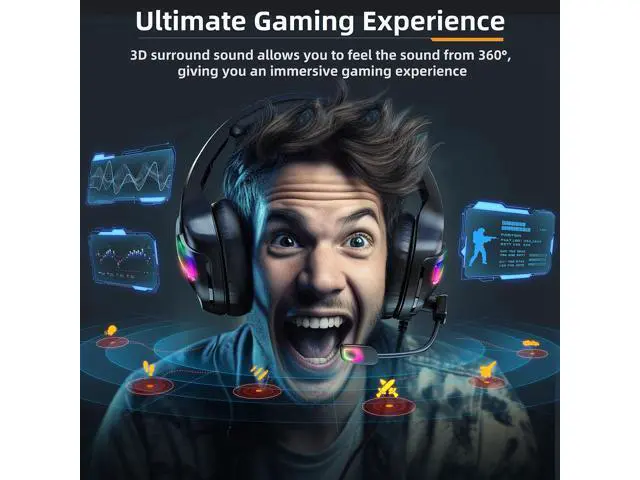 Alt view image 5 of 7 - Wired Gaming Headset for PS5, PS4, PC, Stereo Surround Sound Gaming Headphones with Noise Cancelling Microphone, Over-Ear Gamer Headset with 4 Mode RGB Light for Laptop Mac Switch XboxOne (Black)