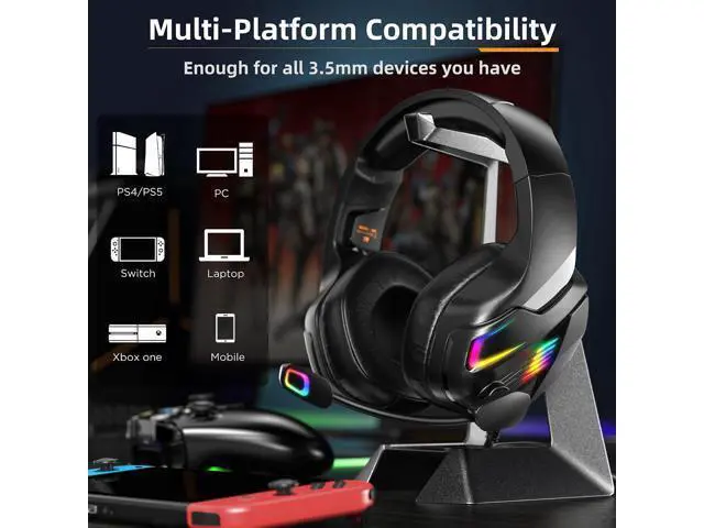 Alt view image 6 of 7 - Wired Gaming Headset for PS5, PS4, PC, Stereo Surround Sound Gaming Headphones with Noise Cancelling Microphone, Over-Ear Gamer Headset with 4 Mode RGB Light for Laptop Mac Switch XboxOne (Black)