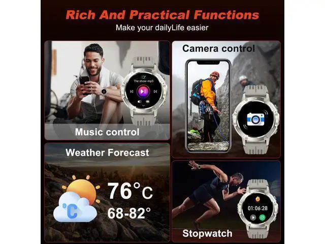 Alt view image 5 of 7 - Hitoor Smart Watch for Men Fitness Tracker, Bluetooth Waterproof Make Answer Call Digital Mens Watches Running Smartwatch for IOS Android Phones Compatible Step Pedometer Sleep Heart Rate Monitors