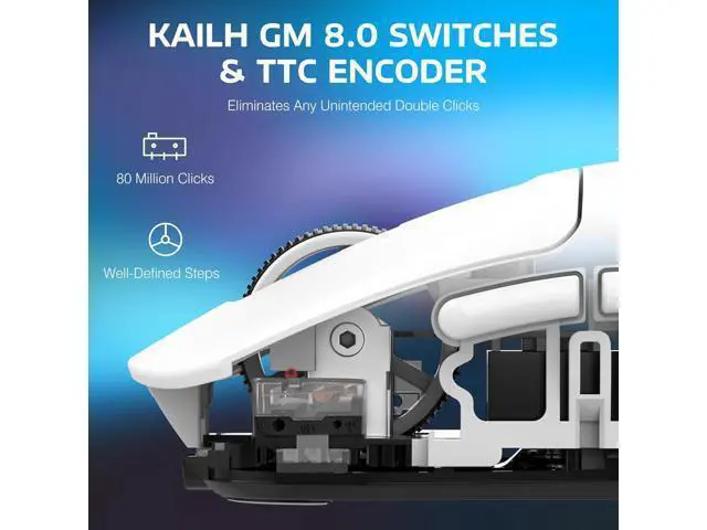 Alt view image 4 of 7 - Hitoor Wireless Gaming Mouse, 49g Ergonomic Computer Mouse, Triple Modes PAW3395 26K DPI Optical Sensor, 200h Battery Life, Programmable Buttons, Gaming Accessories for PC/Laptop/Mac (White)