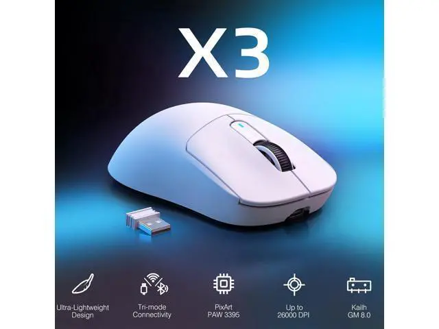 Alt view image 2 of 7 - Hitoor Wireless Gaming Mouse, 49g Ergonomic Computer Mouse, Triple Modes PAW3395 26K DPI Optical Sensor, 200h Battery Life, Programmable Buttons, Gaming Accessories for PC/Laptop/Mac (White)