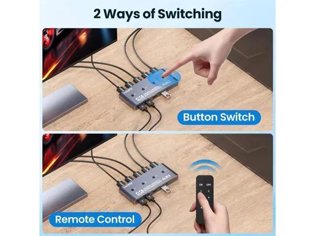 Alt view image 5 of 7 - Hitoor 4 in 1 Out HDMI KVM Switch 4 Computer 1 Monitor, 4 Port HDMI USB Switch for 4 Computer Share a 4K@60Hz Monitor & 4 USB Devices, Keyboard, Mouse, Includes 4 KVM Cables & Remote Controller