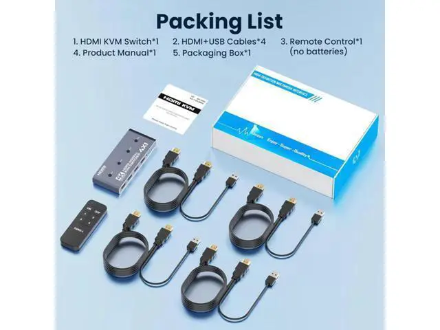 Alt view image 7 of 7 - Hitoor 4 in 1 Out HDMI KVM Switch 4 Computer 1 Monitor, 4 Port HDMI USB Switch for 4 Computer Share a 4K@60Hz Monitor & 4 USB Devices, Keyboard, Mouse, Includes 4 KVM Cables & Remote Controller