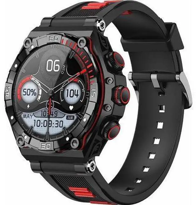 Main image of 1.43 AMOLED Touch Screen Military Smart Watch for Answer Make Calls,700 mAh Tactical Fitness Tracker Sport Smartwatch with 100+ Workout Modes Heart Rate SpO2 Sleep Monitor for Android iOS (Black-Red)