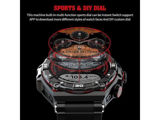 Alt view image 3 of 7 - 1.43 AMOLED Touch Screen Military Smart Watch for Answer Make Calls,700 mAh Tactical Fitness Tracker Sport Smartwatch with 100+ Workout Modes Heart Rate SpO2 Sleep Monitor for Android iOS (Black-Red)