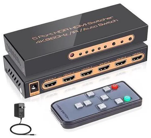 Main image of 4K @60Hz HDMI Switch 5 Port Premium 5 in 1 Out 4K HDMI Switcher with IR Remote Support Auto-Switch, HDMI 2.0,HDCP 2.2,UHD,HDR,Full HD,3D,1080P (Upgraded Version)
