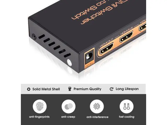 Alt view image 6 of 7 - 4K @60Hz HDMI Switch 5 Port Premium 5 in 1 Out 4K HDMI Switcher with IR Remote Support Auto-Switch, HDMI 2.0,HDCP 2.2,UHD,HDR,Full HD,3D,1080P (Upgraded Version)