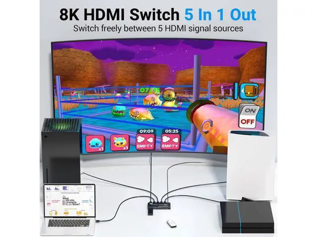 Alt view image 2 of 7 - Hitoor HDMI 2.1 Switch 5x1, 8K HDMI Switch 5 in 1 Out, Support 8K/60Hz 4K/120Hz HDCP 2.3 HDR10, 5-Port HDMI Switcher Selector Box Compatible with PS3/4/5, Fire Stick, DVD, Xbox Switch etc..