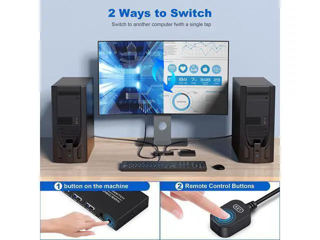 Alt view image 4 of 7 - KVM Switch DisplayPort - 2 Port Displayport KVM Switch, Two Computers One Monitor Switch to Share Mouse,Keyboard,Printer,USB and Ultra HD Monitor, Support 4K@60Hz, 2 DP Cable and 2 USB Cable Included