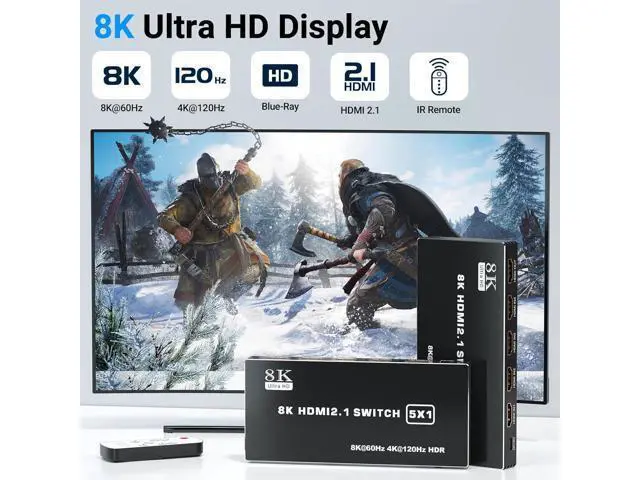 Alt view image 4 of 7 - Hitoor HDMI 2.1 Switch 5x1, 8K HDMI Switch 5 in 1 Out, Support 8K/60Hz 4K/120Hz HDCP 2.3 HDR10, 5-Port HDMI Switcher Selector Box Compatible with PS3/4/5, Fire Stick, DVD, Xbox Switch etc..