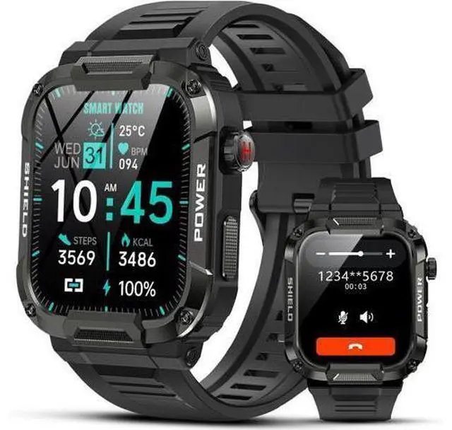Main image of Sport Smart Watch for Men - 1.85 Military Smart Watches IP68 Waterproof Smart Watches with Bluetooth Call Outdoor Tactical Sports Rugged Fitness Tracker Watch for iPhone Android Phones (Black)