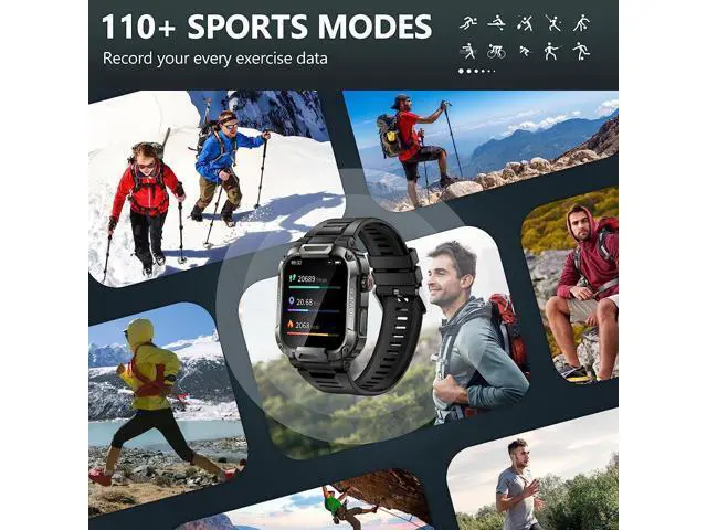 Alt view image 2 of 7 - Sport Smart Watch for Men - 1.85 Military Smart Watches IP68 Waterproof Smart Watches with Bluetooth Call Outdoor Tactical Sports Rugged Fitness Tracker Watch for iPhone Android Phones (Black)