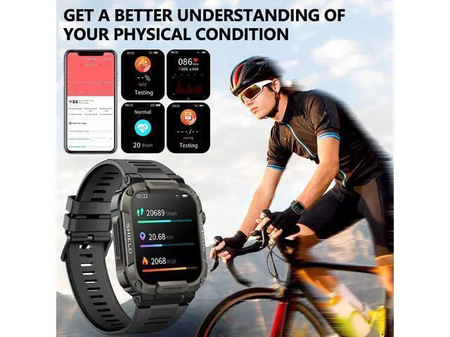 Alt view image 3 of 7 - Sport Smart Watch for Men - 1.85 Military Smart Watches IP68 Waterproof Smart Watches with Bluetooth Call Outdoor Tactical Sports Rugged Fitness Tracker Watch for iPhone Android Phones (Black)