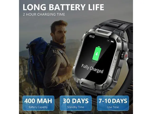 Alt view image 4 of 7 - Sport Smart Watch for Men - 1.85 Military Smart Watches IP68 Waterproof Smart Watches with Bluetooth Call Outdoor Tactical Sports Rugged Fitness Tracker Watch for iPhone Android Phones (Black)