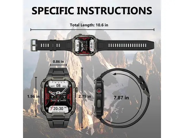Alt view image 5 of 7 - Sport Smart Watch for Men - 1.85 Military Smart Watches IP68 Waterproof Smart Watches with Bluetooth Call Outdoor Tactical Sports Rugged Fitness Tracker Watch for iPhone Android Phones (Black)