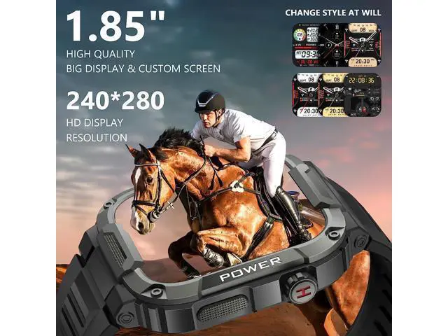 Alt view image 6 of 7 - Sport Smart Watch for Men - 1.85 Military Smart Watches IP68 Waterproof Smart Watches with Bluetooth Call Outdoor Tactical Sports Rugged Fitness Tracker Watch for iPhone Android Phones (Black)