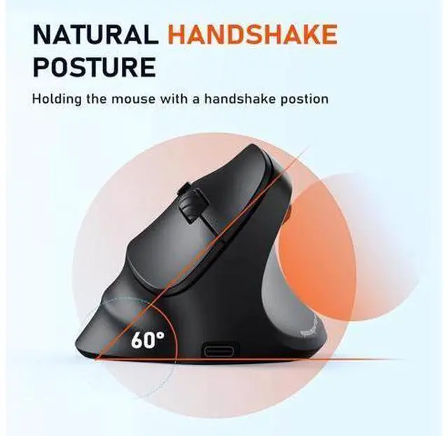 Alt view image 5 of 7 - Ergonomic Bluetooth Mouse, Wireless Vertical Mouse RGB Backlit Rechargeable Mice for Bluetooth (5.2 + 3.0) & USB-A with USB-C Adapter 4 Adjustable DPI for Mac/Windows/Andriod/PC/Tablet/iPad