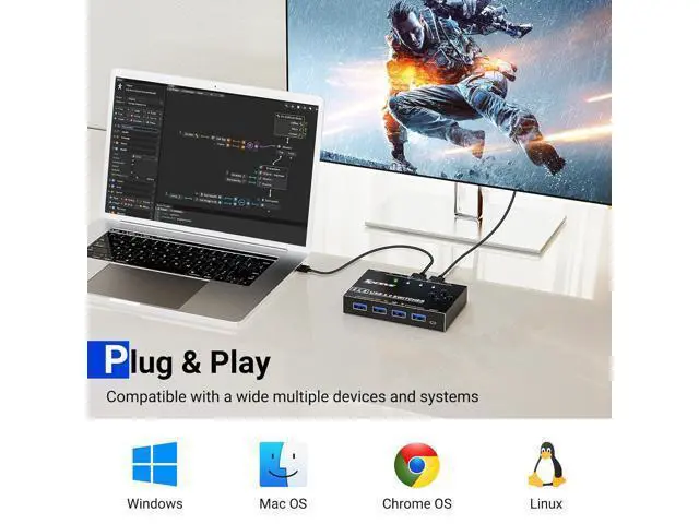 Alt view image 6 of 7 - Hitoor 4 x4 USB 3.0 Switch 4 Computers, 4 Port USB Switch Selector Sharing 4 USB Devices,Keyboard Mouse Switch,USB Switcher Compatible with Mac/Windows/Linux,Wired Remote and 4 USB 3.0 Cable Included