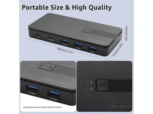 Alt view image 7 of 7 - Hitoor USB C Switch 2 Computers Share 4 USB A & USB C Devices, 10 Gbps USB 3.2 Switch Hub Selector for PC Laptop Keyboard Mouse Printer Scanner One Key Switch Compatible with Windows, Mac, Linux