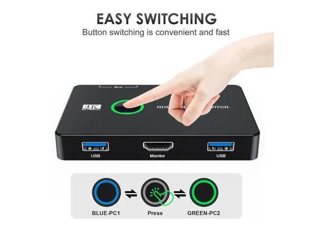 Alt view image 4 of 6 - Upgrade USB 3.0 HDMI KVM Switch 2 in 1 Out, 4K@60Hz HDMI USB 3.0 Switch, USB KVM Switch for 2 Computers Share 1 HD Monitor and Keyboard Mouse, Support 4K@60Hz, 2 HD-MI Cables and 2 USB Cables Included