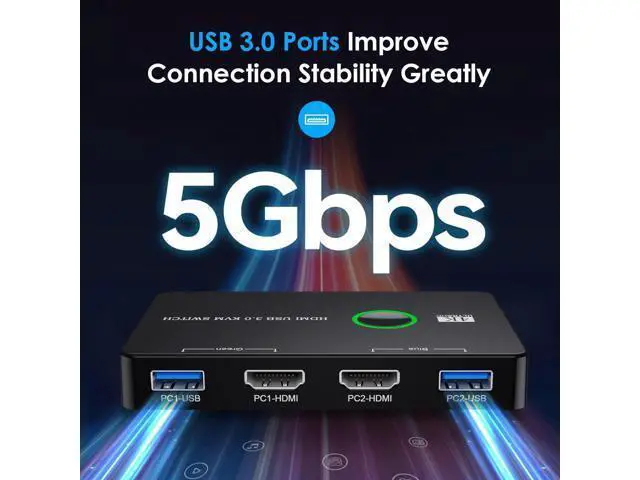 Alt view image 3 of 6 - Upgrade USB 3.0 HDMI KVM Switch 2 in 1 Out, 4K@60Hz HDMI USB 3.0 Switch, USB KVM Switch for 2 Computers Share 1 HD Monitor and Keyboard Mouse, Support 4K@60Hz, 2 HD-MI Cables and 2 USB Cables Included