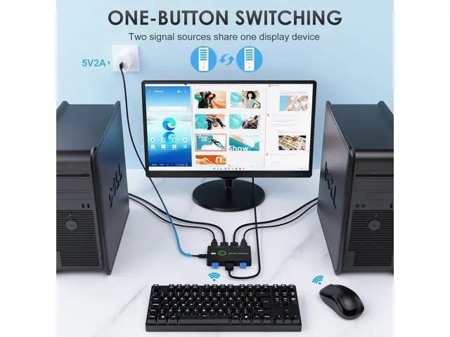 Alt view image 6 of 6 - Upgrade USB 3.0 HDMI KVM Switch 2 in 1 Out, 4K@60Hz HDMI USB 3.0 Switch, USB KVM Switch for 2 Computers Share 1 HD Monitor and Keyboard Mouse, Support 4K@60Hz, 2 HD-MI Cables and 2 USB Cables Included