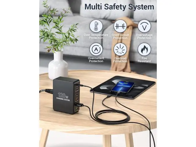 Alt view image 5 of 7 - USB C Charging Station,120W Multiport USB Charging Station, 6 Ports Multi USB Charger Station, Charging Station for Multiple Devices, USB Charging Hub Compatible with Ma-c-B-ook, Laptop,Smartphones..