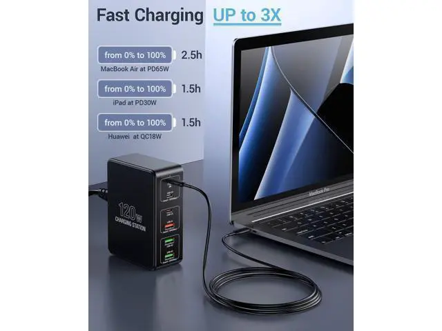Alt view image 4 of 7 - USB C Charging Station,120W Multiport USB Charging Station, 6 Ports Multi USB Charger Station, Charging Station for Multiple Devices, USB Charging Hub Compatible with Ma-c-B-ook, Laptop,Smartphones..