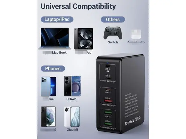 Alt view image 3 of 7 - USB C Charging Station,120W Multiport USB Charging Station, 6 Ports Multi USB Charger Station, Charging Station for Multiple Devices, USB Charging Hub Compatible with Ma-c-B-ook, Laptop,Smartphones..
