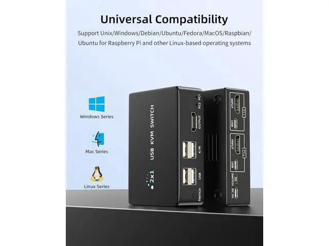 Alt view image 5 of 7 - 8K@60Hz HDMI 2.1 USB KVM Switch 1 Monitors 2 Computers, 4K@120Hz USB switcher HDMI KVM Switch 2 in 1 Out with Remote and 4 USB 2.0 Port, 2 USB Cables and 1 Desktop Controller for Work or Entertainment