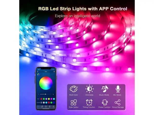 Alt view image 6 of 7 - 100FT Smart LED Strip Lights (2 Rolls of 50ft), LED RGB Strip Lights Sync to Music with 40 Key Remote Controller LED Lights for Bedroom,Christmas Lights decration (Multi-Colored, 100FT)