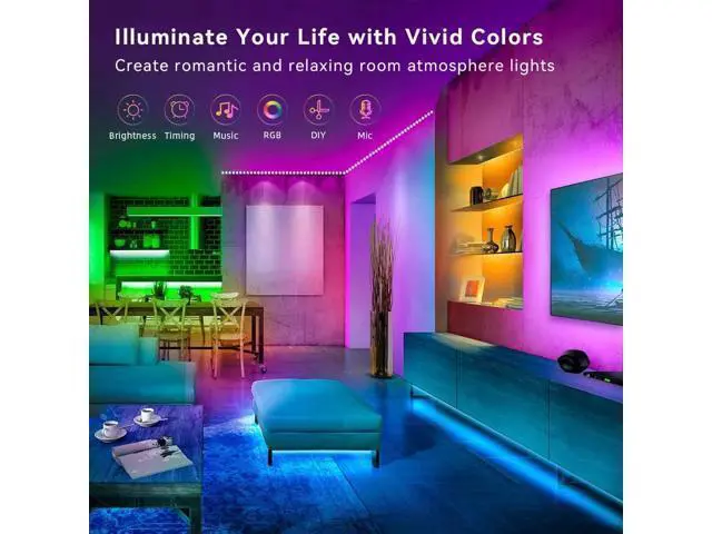 Alt view image 5 of 7 - 100FT Smart LED Strip Lights (2 Rolls of 50ft), LED RGB Strip Lights Sync to Music with 40 Key Remote Controller LED Lights for Bedroom,Christmas Lights decration (Multi-Colored, 100FT)