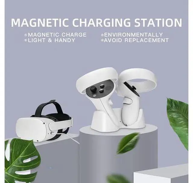 Alt view image 6 of 7 - Charging Dock for Oculus Quest 2, Magnetic Controller & Headest Display Charger, High Speed, Controller Mount Station with 2 Rechergeable Batteries, Battery Cover and USB-C Charger Cable
