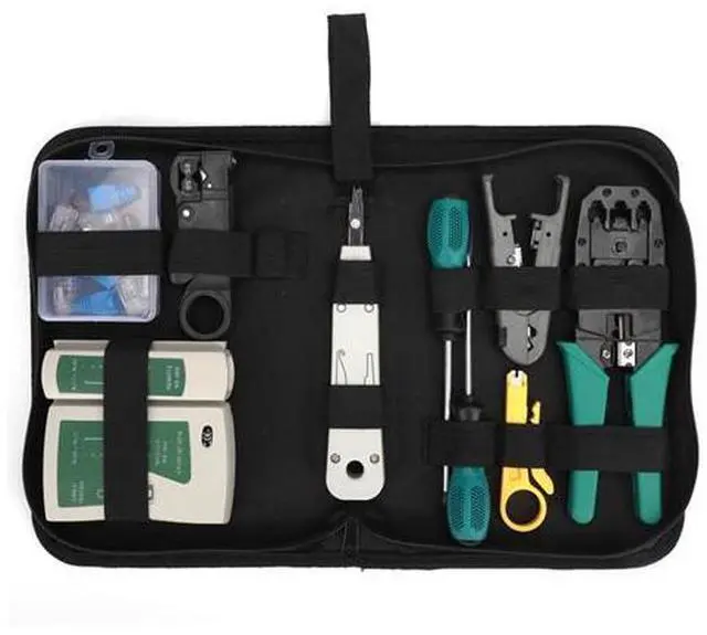 Main image of Network Cable Repair Maintenance Tool Kit Set 11 in 1 Portable Phone Cable Crimper 8P8C 4P4C 6P6C Connectors RJ45 RJ11 Cat5 Cat6 Cable Tester