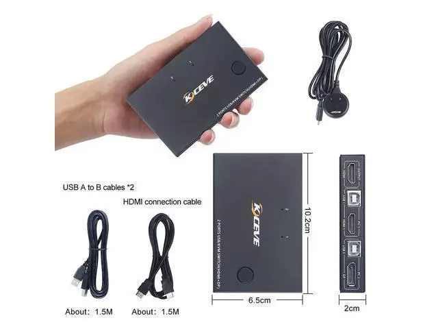 Alt view image 7 of 7 - 2 Ports Displayport HDMI KVM Switch Box, USB Displayport and HDMI KVM Switcher for 2 Computers Sharing One HD Monitor and 4 USB Devices Keyboard Mouse Printer, with DP to HD MI Adapter Function