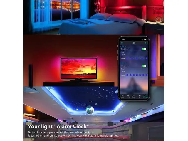 Alt view image 2 of 7 - LED Strip Lights RGB Strips 32.8ft/10M Tape Light 300 LEDs SMD5050 Waterproof Music Sync Color Changing + Bluetooth Controller + 24Key Remote Control Decoration for Home TV Party - APP Controlled