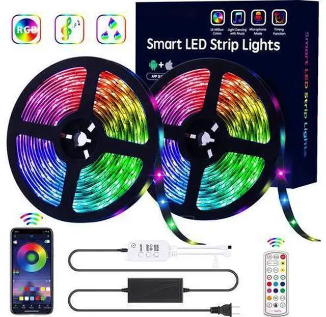Main image of LED Strip Lights RGB Strips 32.8ft/10M Tape Light 300 LEDs SMD5050 Waterproof Music Sync Color Changing + Bluetooth Controller + 24Key Remote Control Decoration for Home TV Party - APP Controlled