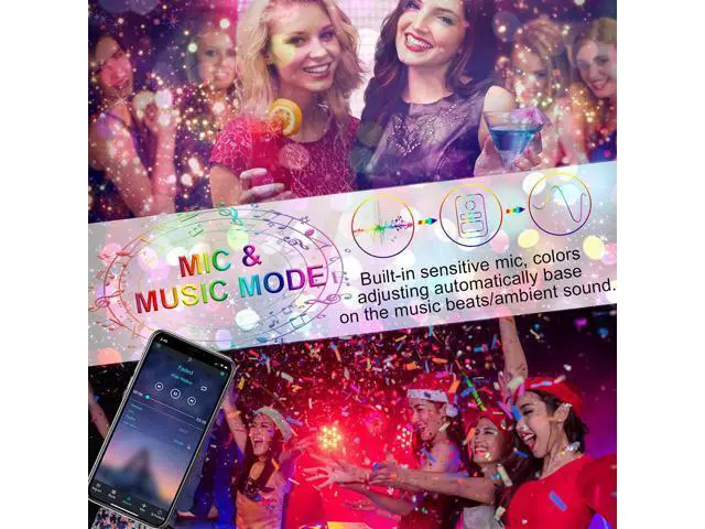 Alt view image 4 of 7 - LED Strip Lights RGB Strips 32.8ft/10M Tape Light 300 LEDs SMD5050 Waterproof Music Sync Color Changing + Bluetooth Controller + 24Key Remote Control Decoration for Home TV Party - APP Controlled