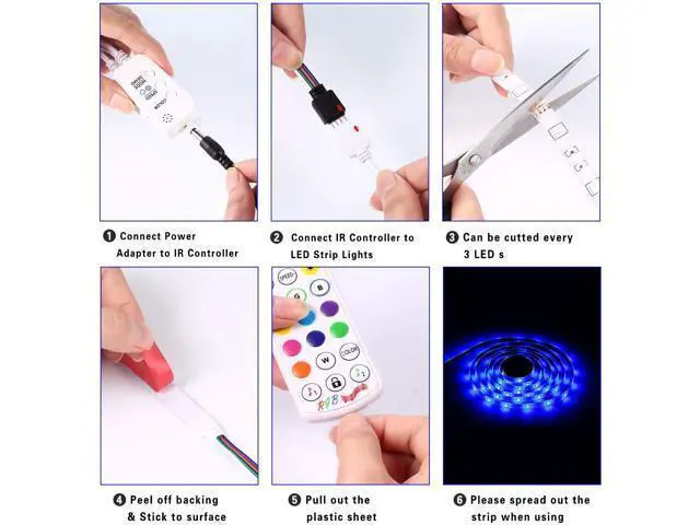 Alt view image 7 of 7 - LED Strip Lights RGB Strips 32.8ft/10M Tape Light 300 LEDs SMD5050 Waterproof Music Sync Color Changing + Bluetooth Controller + 24Key Remote Control Decoration for Home TV Party - APP Controlled