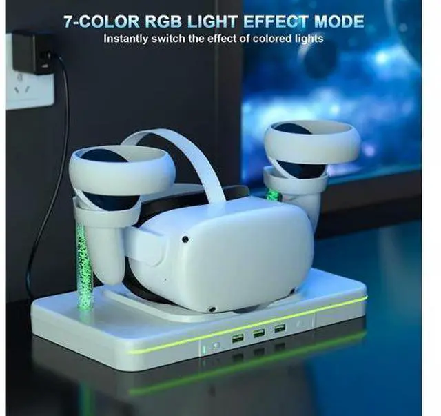 Alt view image 3 of 7 - VR Charging Dock for Oculus Quest 2, Charging Stand for Meta Quest 2, VR Accessories Charging Station Charge Headset Controller with USB-C Cable Support Colorful Lights