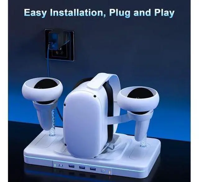Alt view image 2 of 7 - VR Charging Dock for Oculus Quest 2, Charging Stand for Meta Quest 2, VR Accessories Charging Station Charge Headset Controller with USB-C Cable Support Colorful Lights