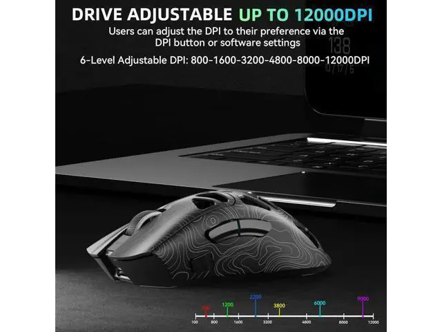 Alt view image 4 of 7 - Hitoor Wireless Gaming Mouse, Tri-Mode 2.4GHz/USB-C/BT5.3 Computer Mouse with 12000 DPI, Programmable Macro Gamer Mouse with Rapid Fire Key, RGB Light Gaming Mice for PC/Laptop/Mac