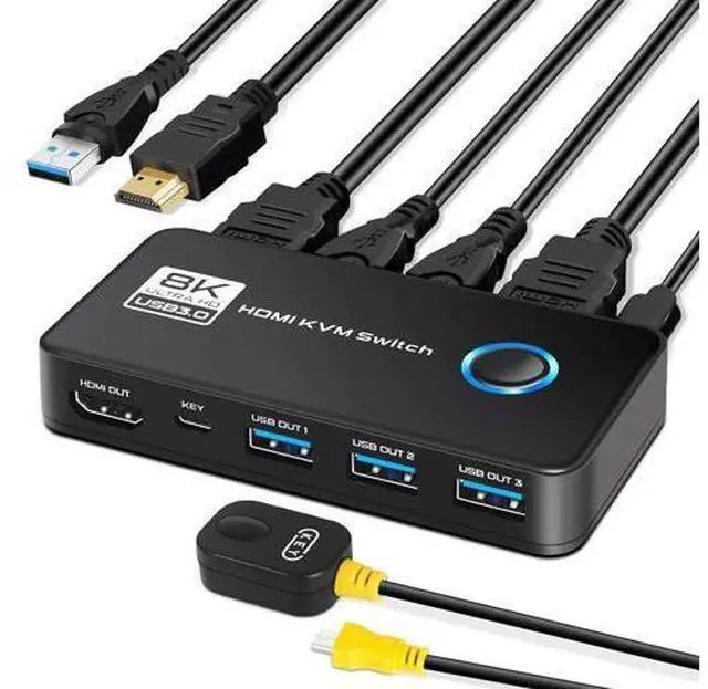 Main image of Hitoor 2 Port HDMI KVM Switch, 8K@60Hz 4K@120Hz HDMI USB 3.0 KVM Switch for 2 Computer Share 1 HD Monitor and 3 USB 3.0 Devices, Included Wired Remote, 2 HD-MI 2.1 Cables and 2 USB 3.0 Cables giyqxHw