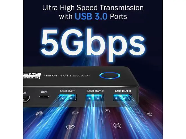 Alt view image 4 of 7 - Hitoor 2 Port HDMI KVM Switch, 8K@60Hz 4K@120Hz HDMI USB 3.0 KVM Switch for 2 Computer Share 1 HD Monitor and 3 USB 3.0 Devices, Included Wired Remote, 2 HD-MI 2.1 Cables and 2 USB 3.0 Cables giyqxHw
