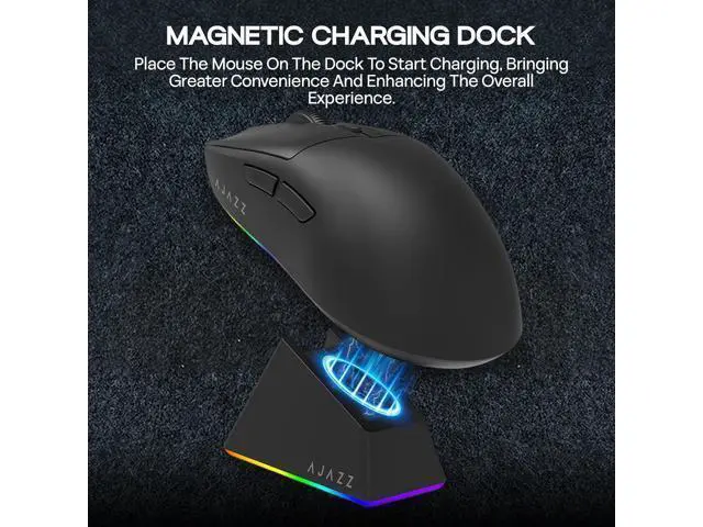 Alt view image 4 of 7 - AJ139 V2 MC Gaming Mouse with Charging Base, Adjustable 12,000 DPI, PAW3311 Sensor, 3 Modes Wireless Mouse, 500mAh Battery, 1000 Polling Rate, 66g Lightweight, Gaming Mice for Win/Mac (Black)